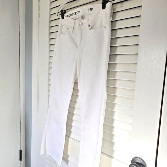 J. Crew Women's Demi Boot Crop Denim Jeans 27P White Raw Edge Bottom Petite - Picture 2 of 15